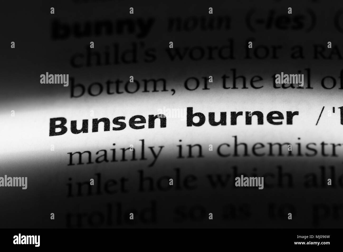 bunsen burner word in a dictionary. bunsen burner concept Stock Photo