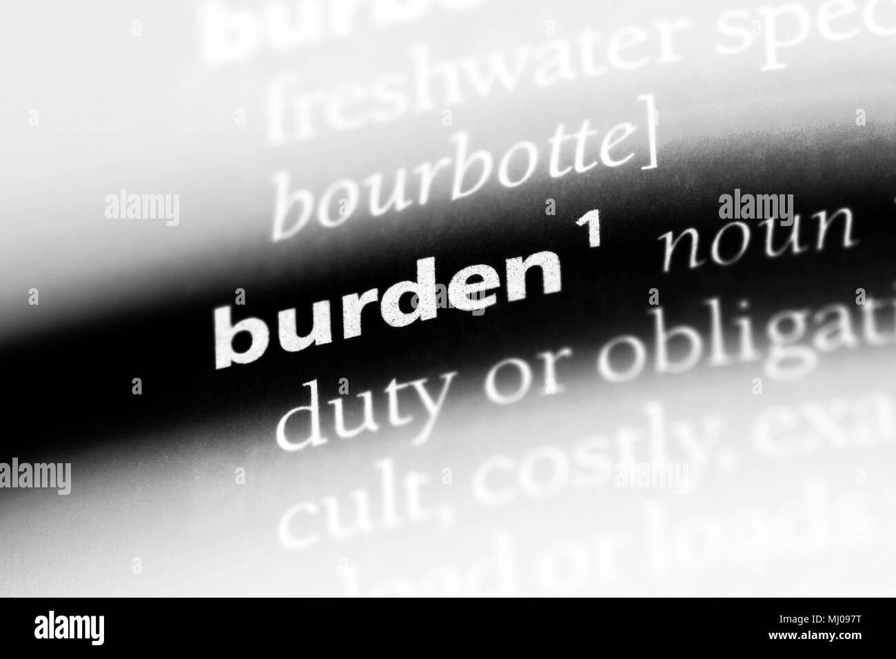 burden word in a dictionary. burden concept Stock Photo Alamy