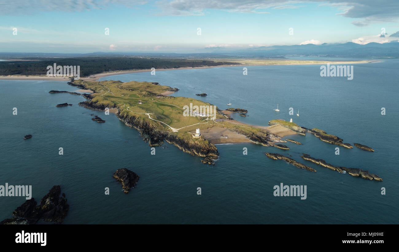 Llanddwyn Island Showing aerial view, Anglesey, Wales Stock Photo