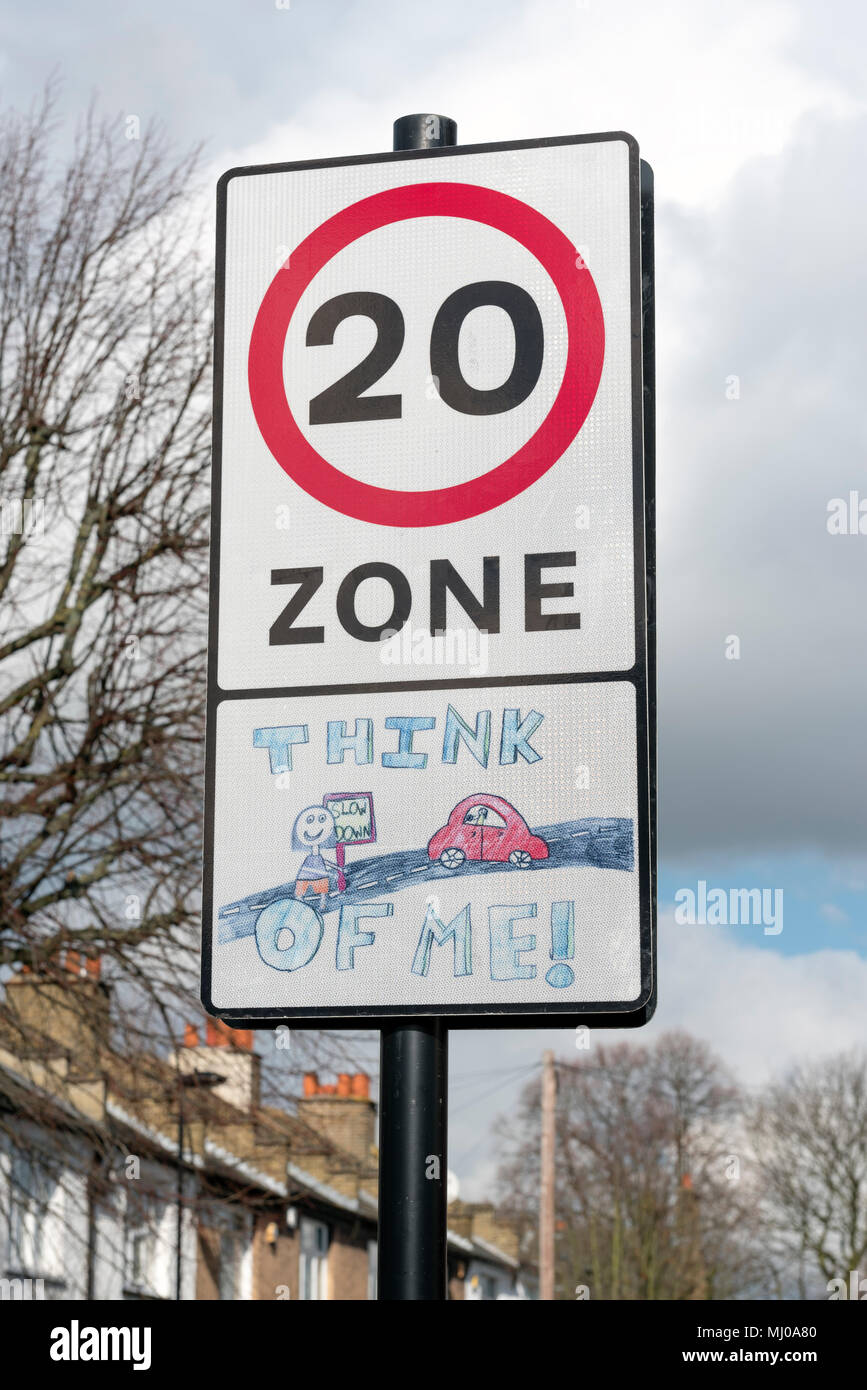 Twenty mile speed limit sign near school Stock Photo Alamy