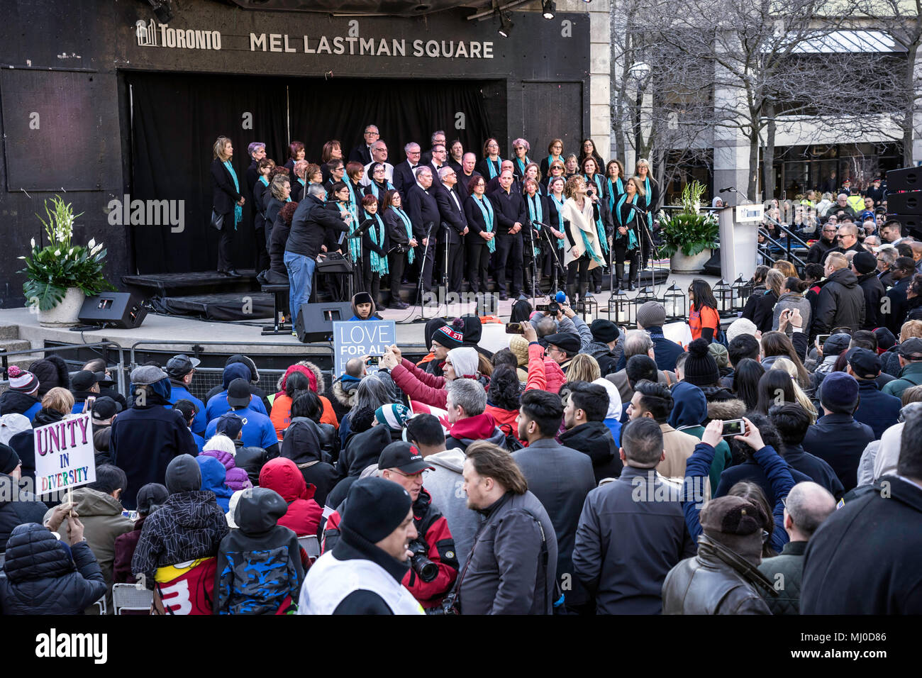 Toronto Choir sings at Vigil after Van attack,TorontoStrong,a city in mourning over mass killing by a Van on the sidewalk of Yong St.by Alek Minassian Stock Photo