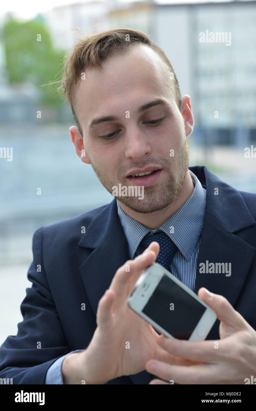 businessman using smartphone Stock Photo