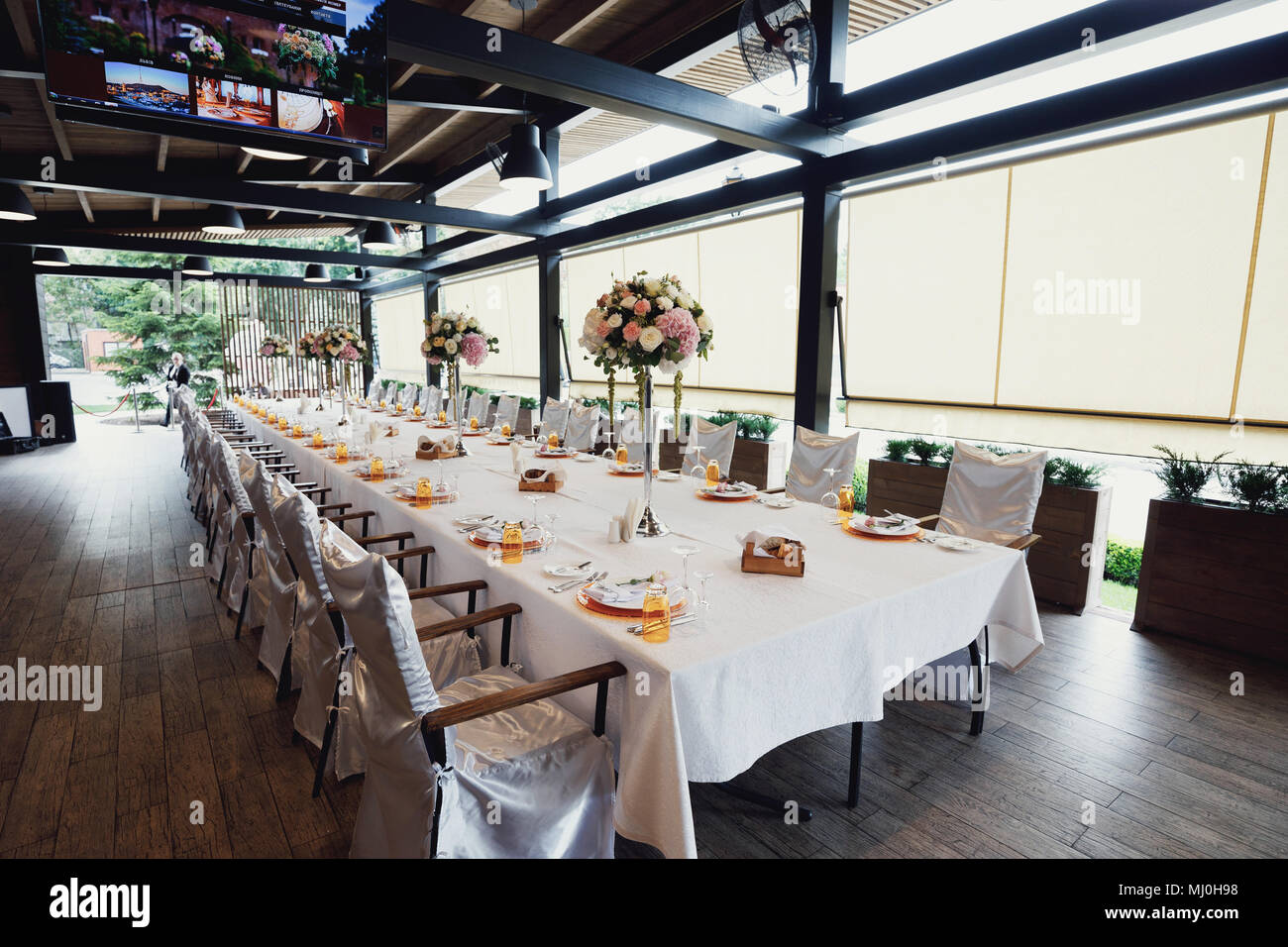 table set for wedding or another catered event dinner Stock Photo
