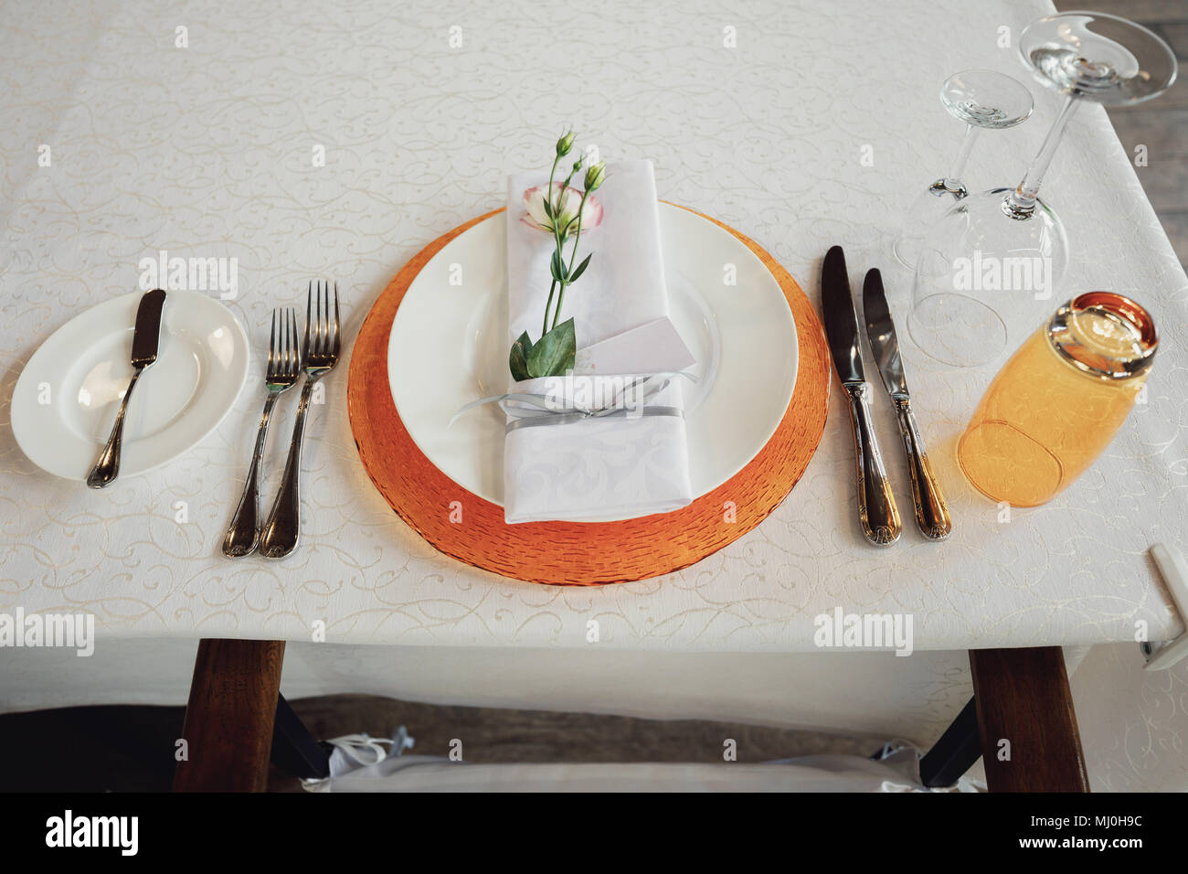 table set for wedding or another catered event dinner Stock Photo