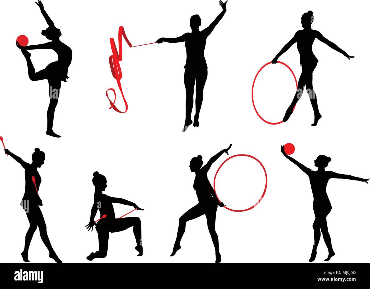 rhythmic gymnastics silhouettes - vector Stock Vector