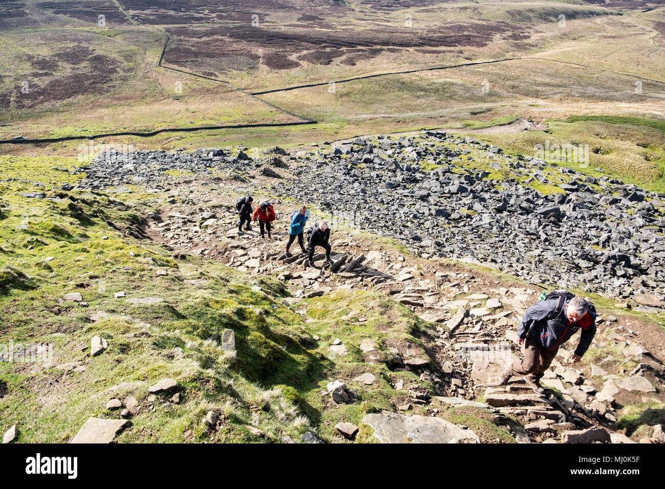 Walkers on Pen Y Ghent Hill part of The Yorkshire Three Peaks , North Yorkshire, England Stock