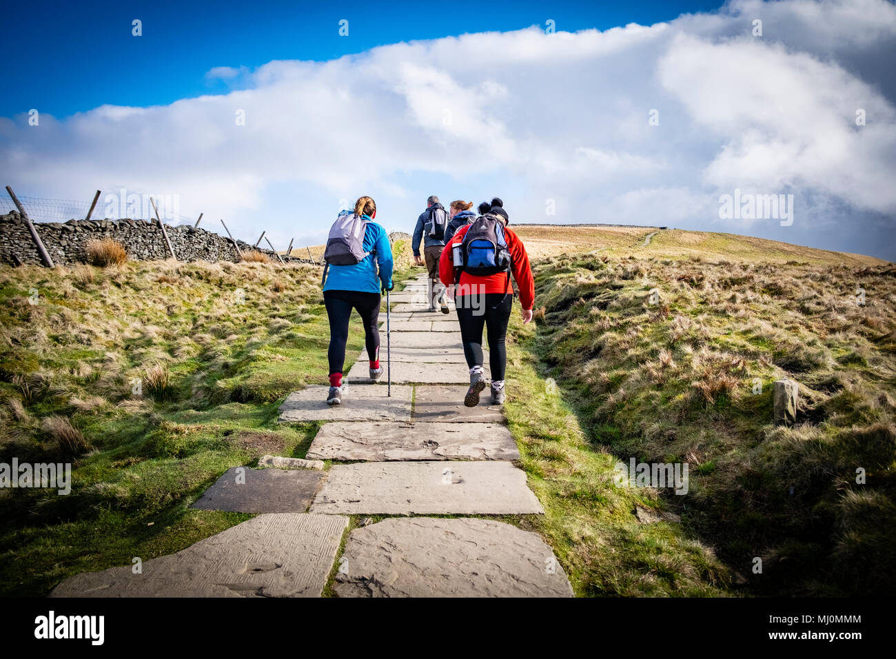 Walkers on Pen Y Ghent Hill part of The Yorkshire Three Peaks , North Yorkshire, England Stock