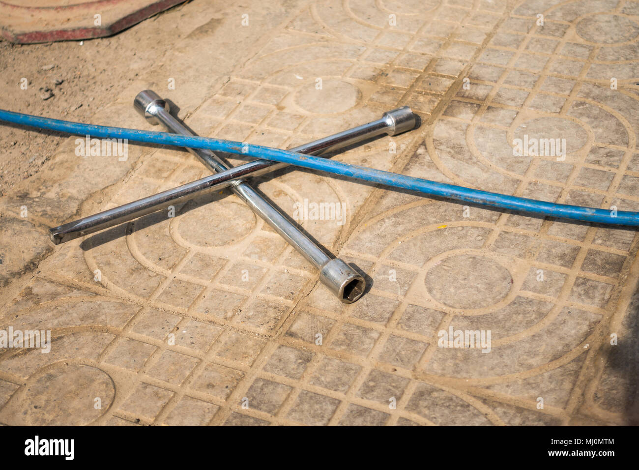 Car Repair Tools are Placed on the Ground Stock Photo