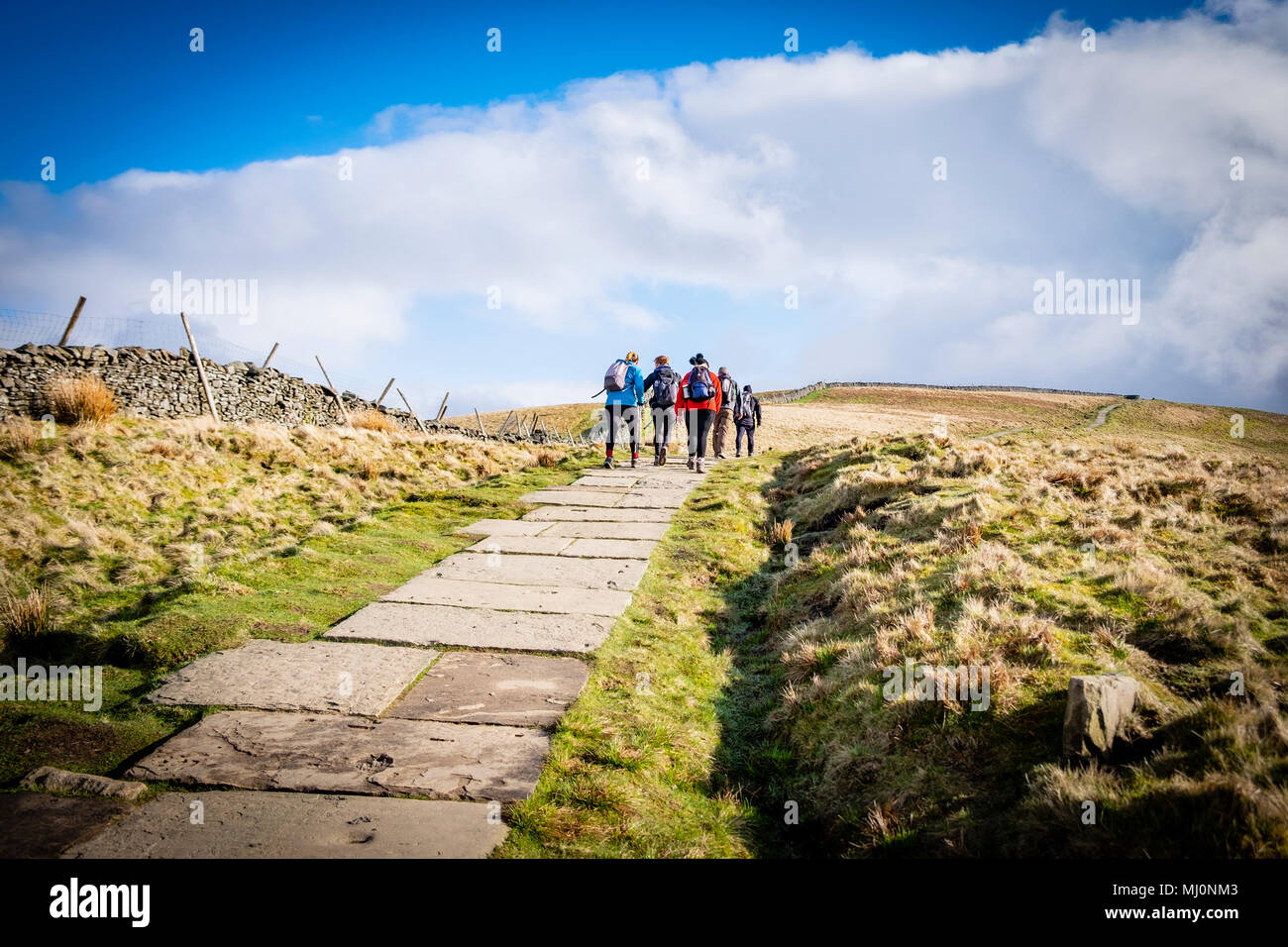 Walkers on Pen Y Ghent Hill part of The Yorkshire Three Peaks , North Yorkshire, England Stock