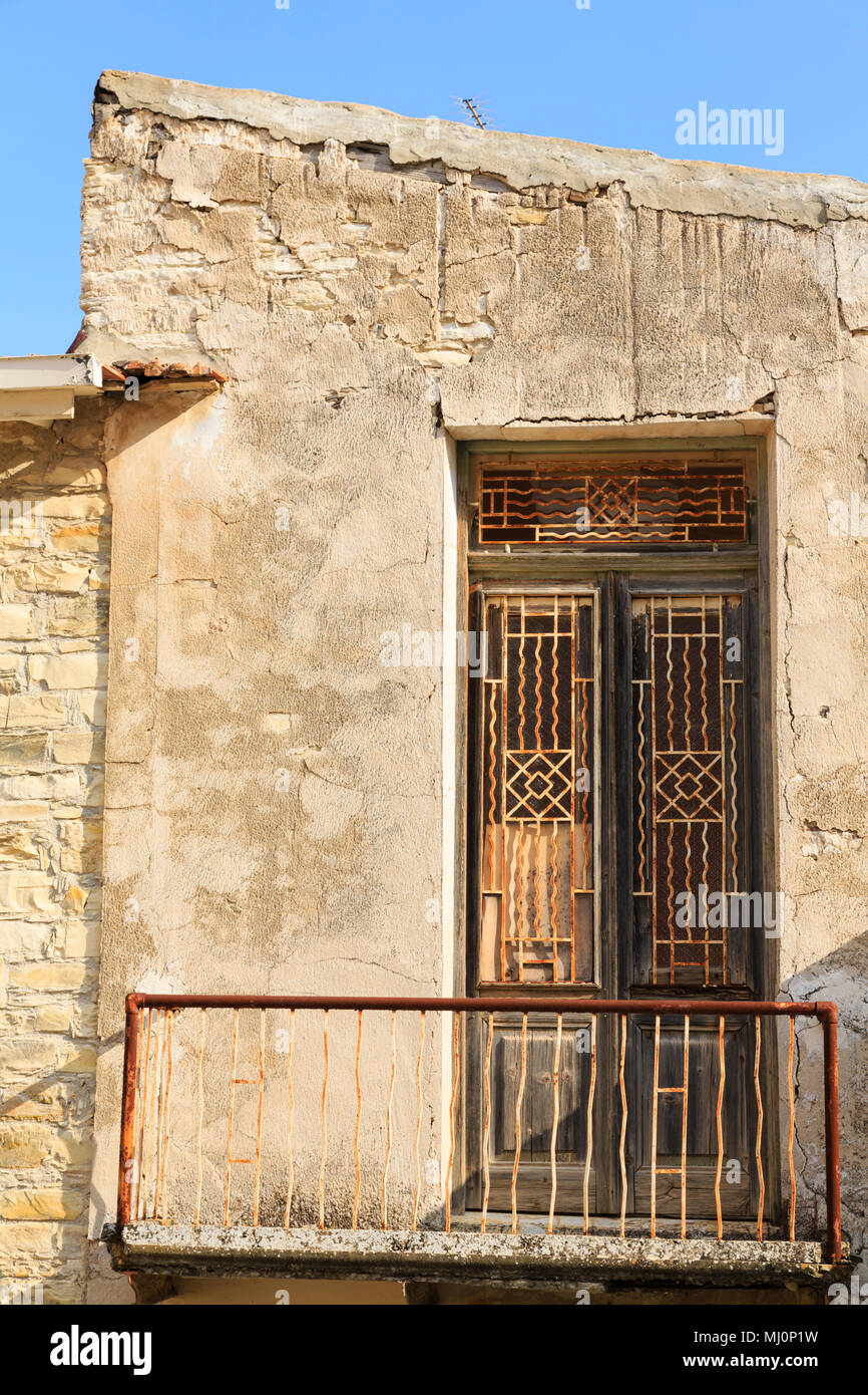 Derelict door and house, Pano Lefkara, Cyprus Stock Photo