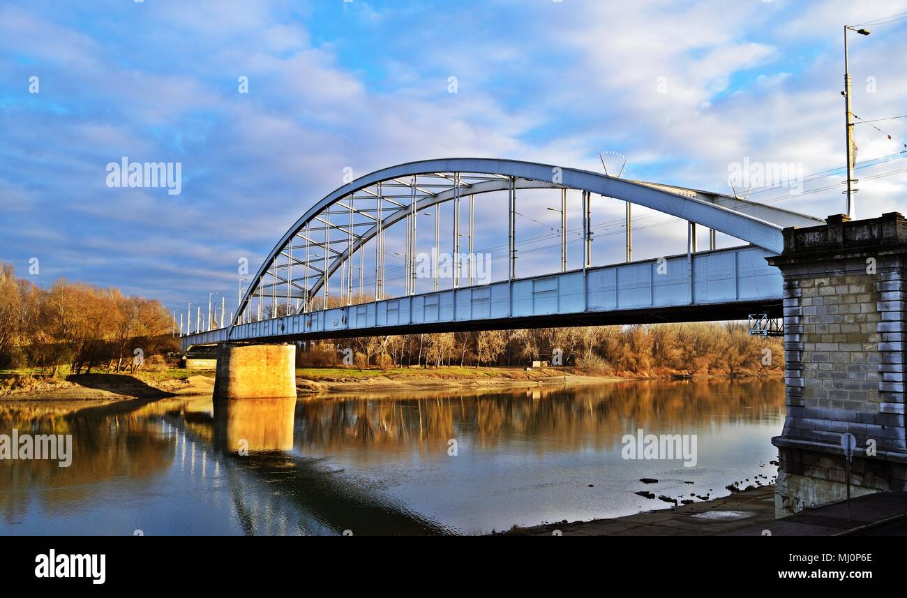 View of Tisza bridge at Szeged in Hungary Stock Photo