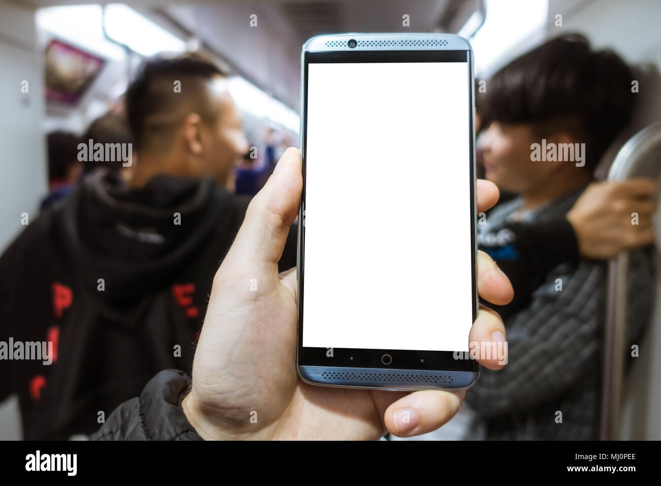 Billboard Rectangular White Mockup on the phone Stock Photo