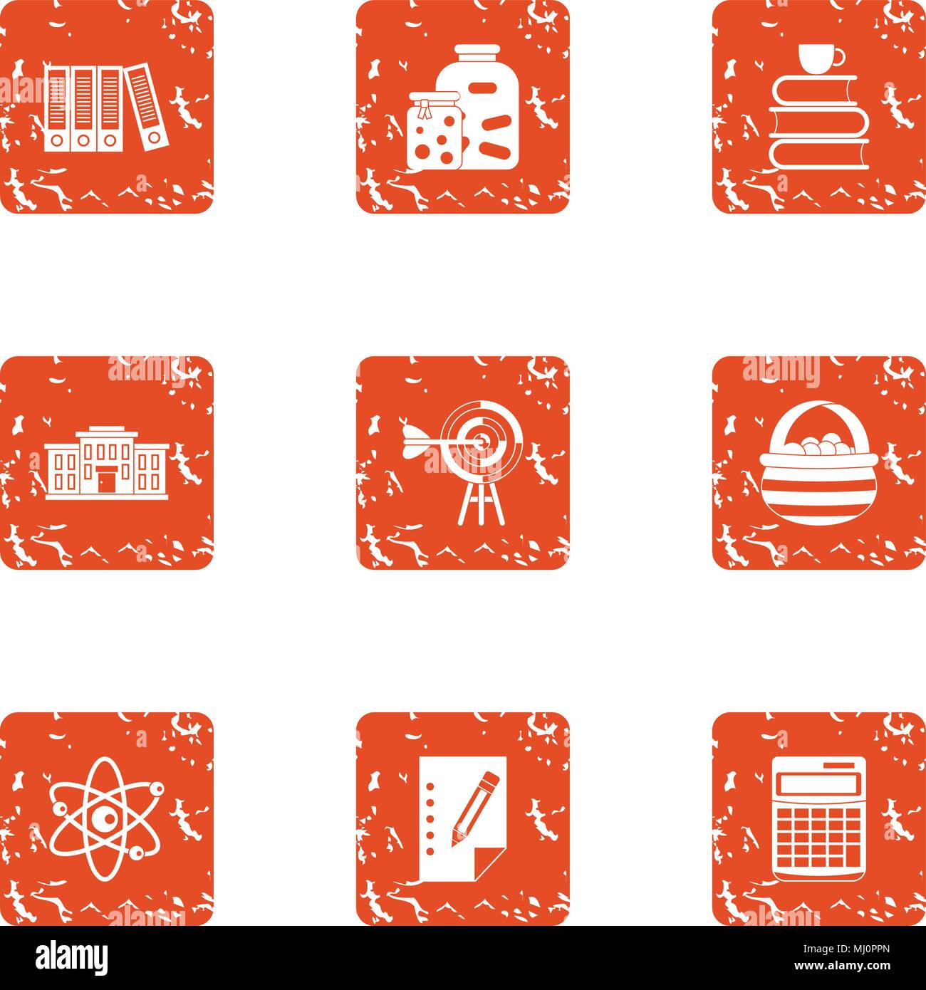 Scientific paper icons set, grunge style Stock Vector