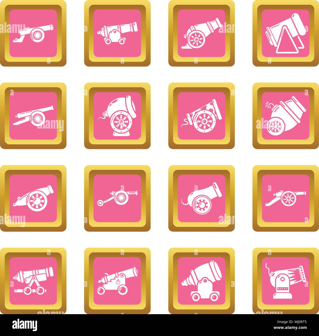 Cannon retro icons set pink square vector Stock Vector