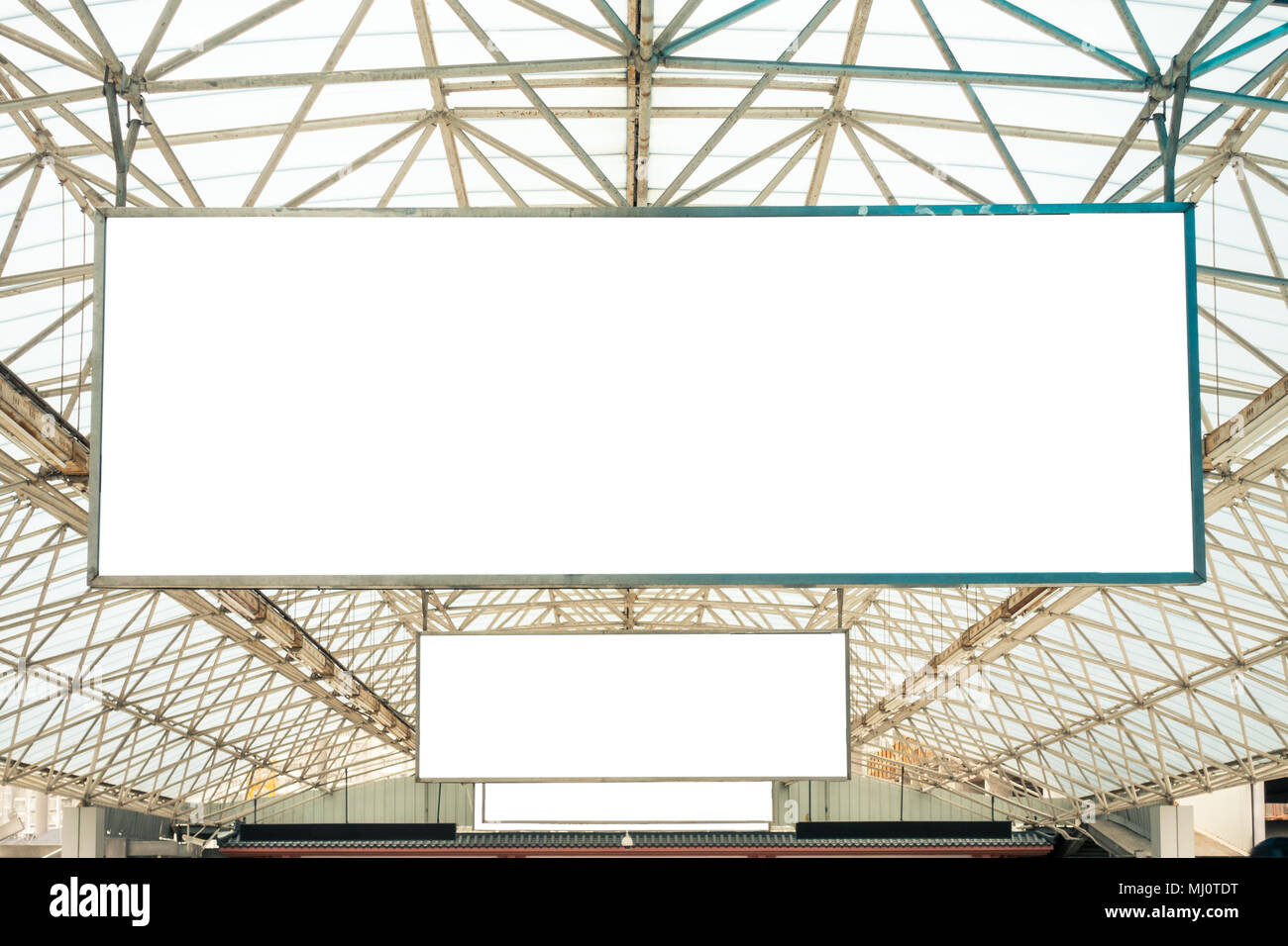Billboard Rectangular White Mockup at the Airport Stock Photo