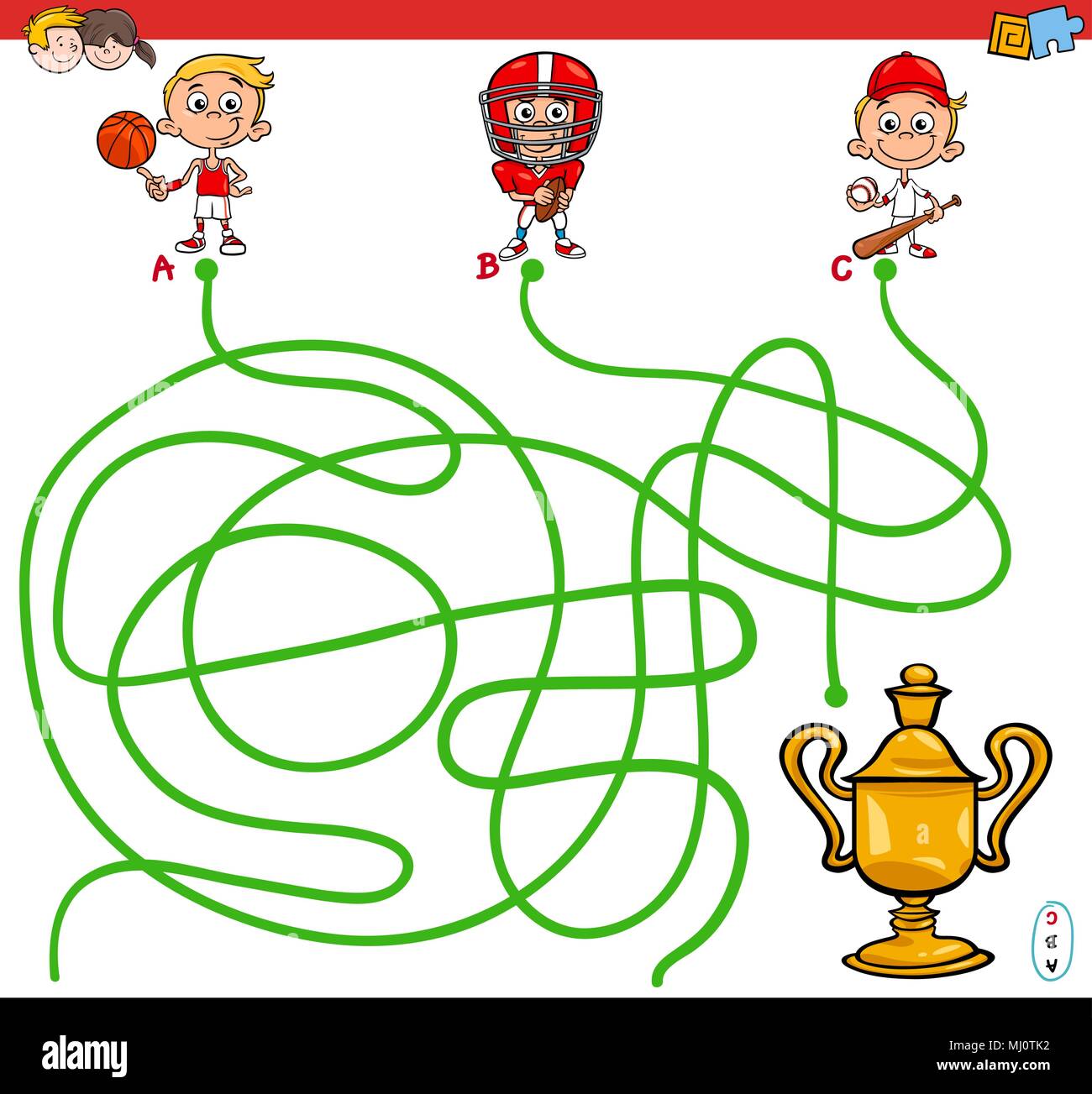 Cartoon Illustration of Paths or Maze Puzzle Activity Game with Kid Boy ...