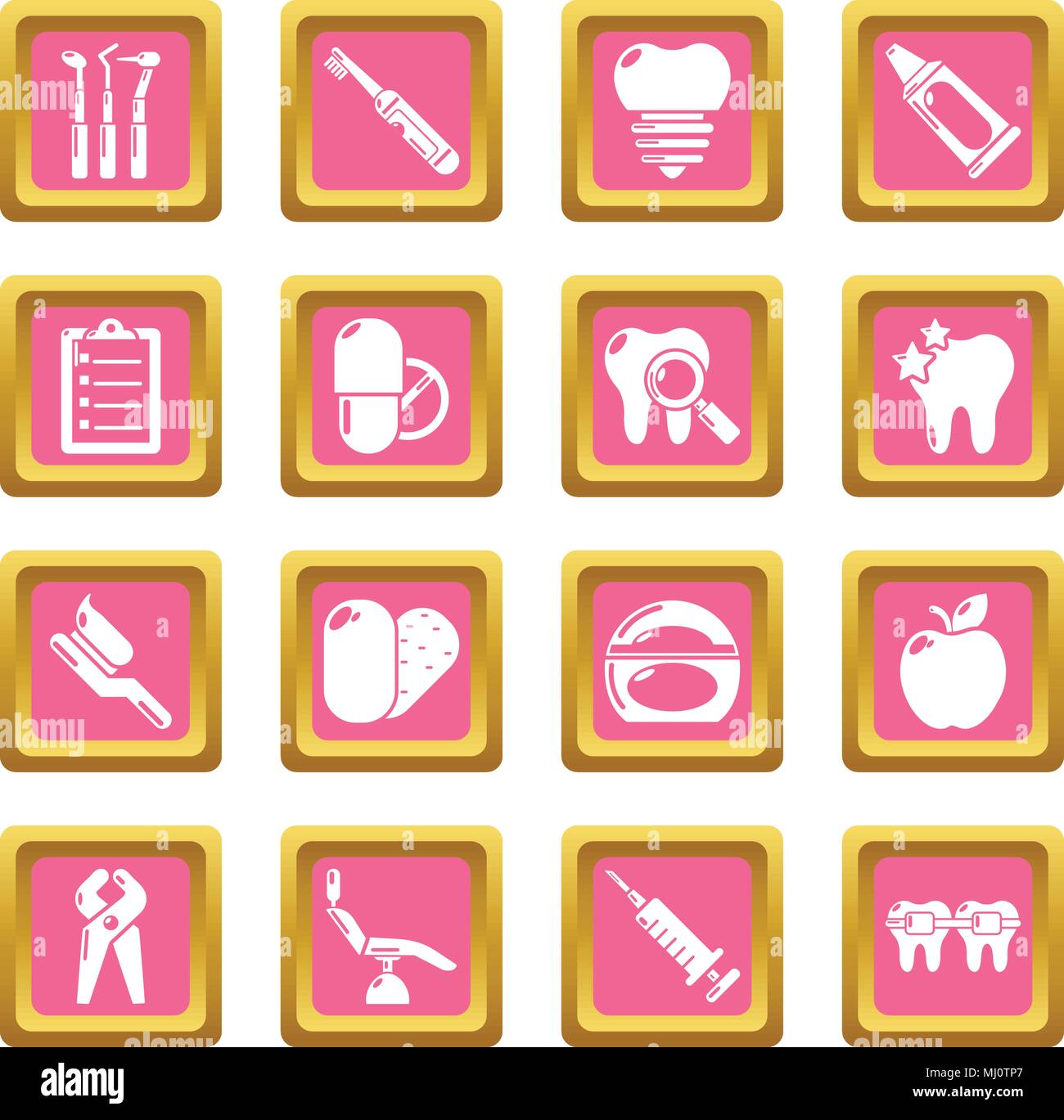 Stomatology dental icons set pink square vector Stock Vector Image ...