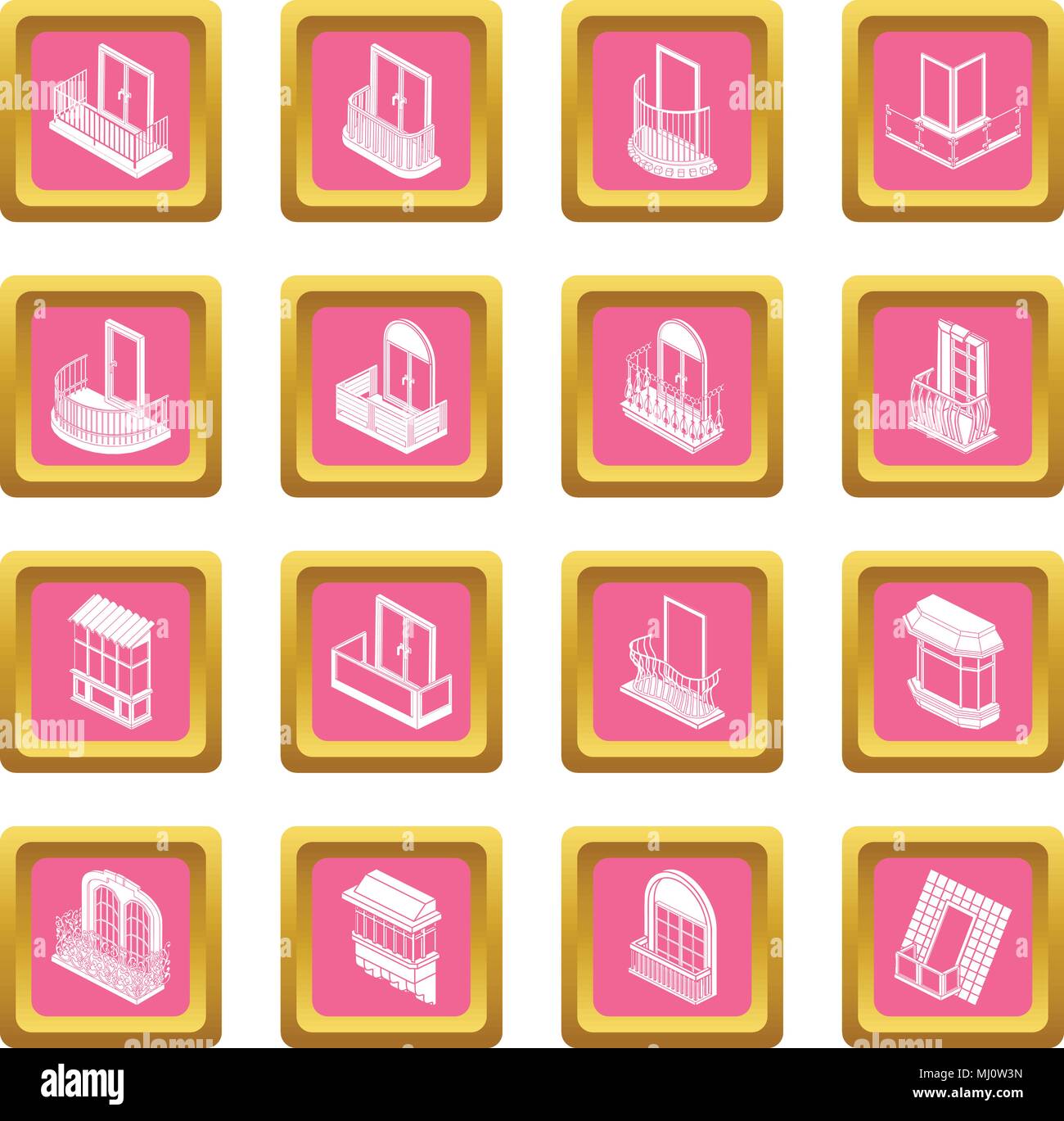 Balcony window forms icons set pink square vector Stock Vector