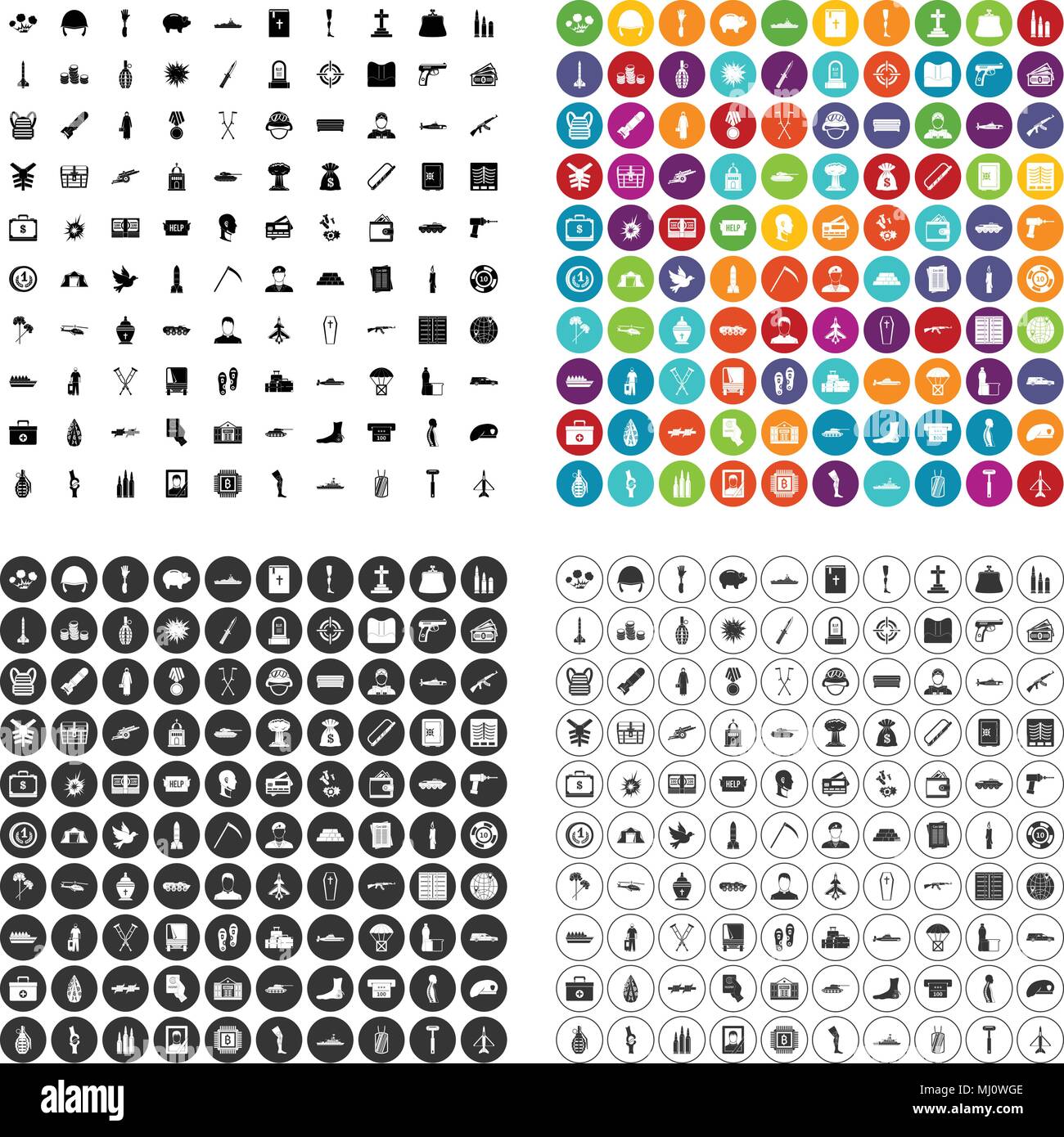 100 war crimes icons set vector variant Stock Vector