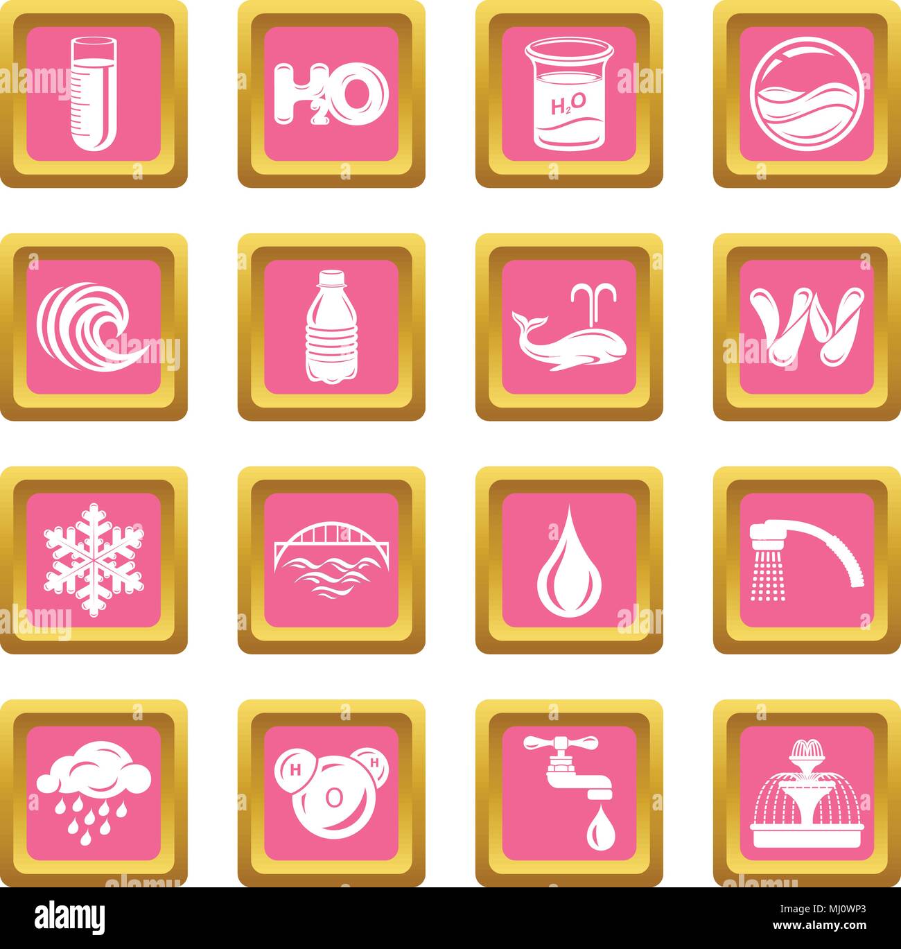 Water icons set pink square vector Stock Vector
