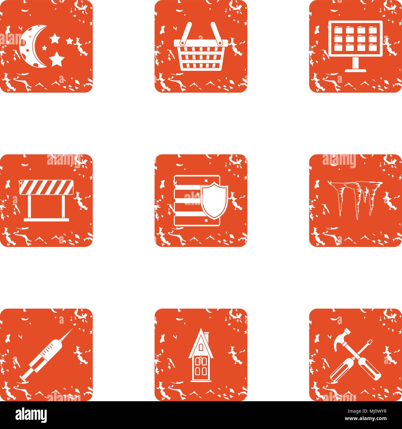 Township icons set, grunge style Stock Vector