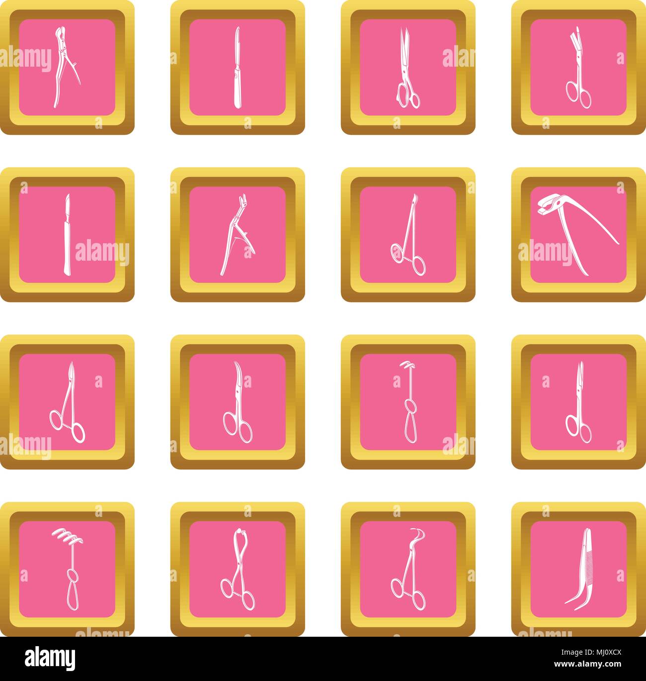 Surgeons tools icons set pink square vector Stock Vector