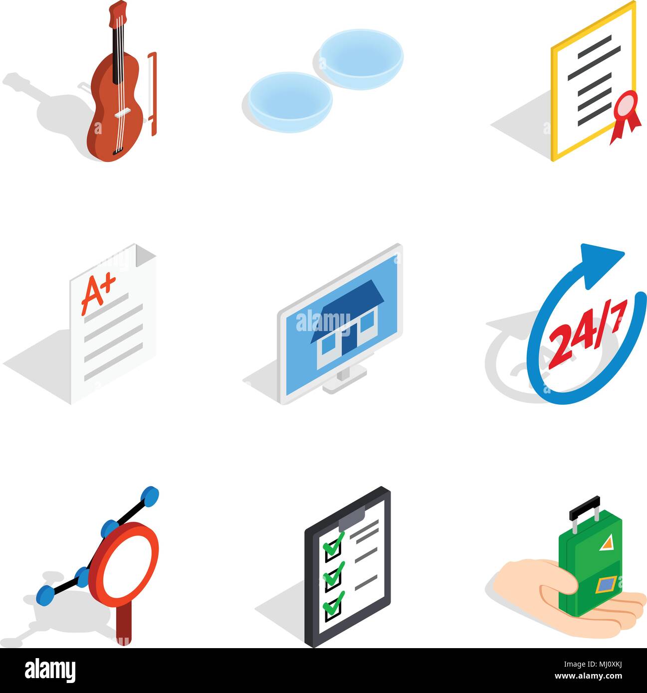 Experimental place icons set, isometric style Stock Vector