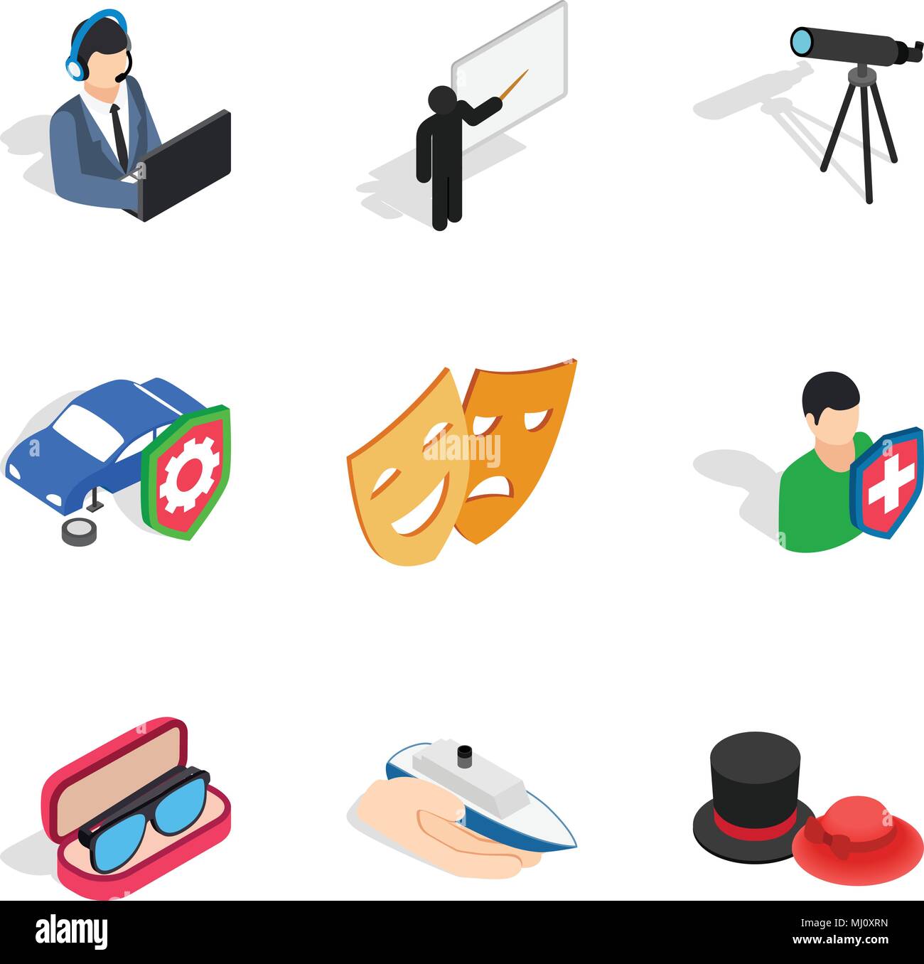 Experimental work icons set, isometric style Stock Vector