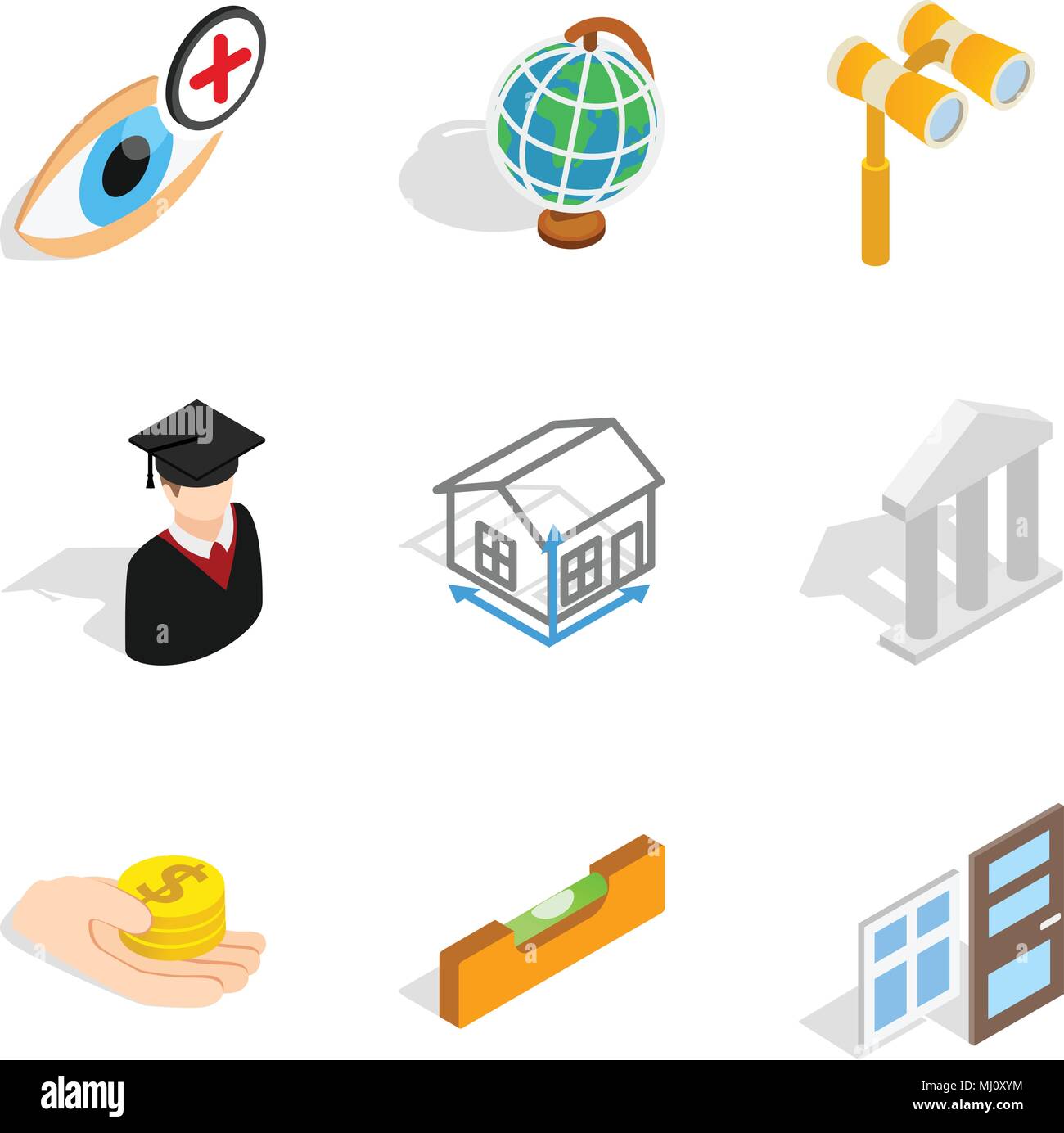 Experimental study icons set, isometric style Stock Vector