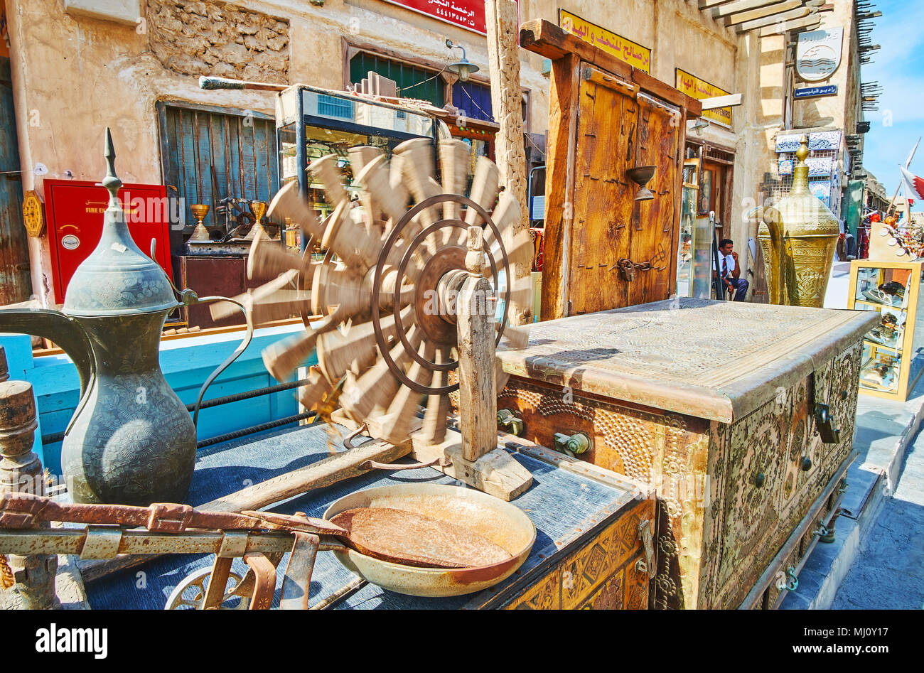 DOHA, QATAR FEBRUARY 13, 2018 The wide range of vintage souvenirs in