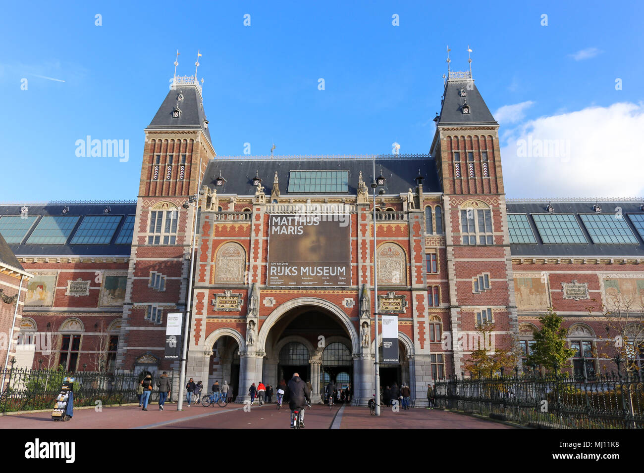 Outer facade of the Rijksmuseum with blue sky background - Museumstraat, Amsterdam, The Netherlands. A Dutch national museum of art and history. Stock Photo