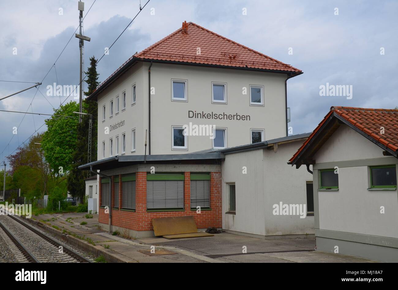 The train station of Dinkelscherben on the railway line Augsburg - Ulm, Bavaria, Germany Stock Photo