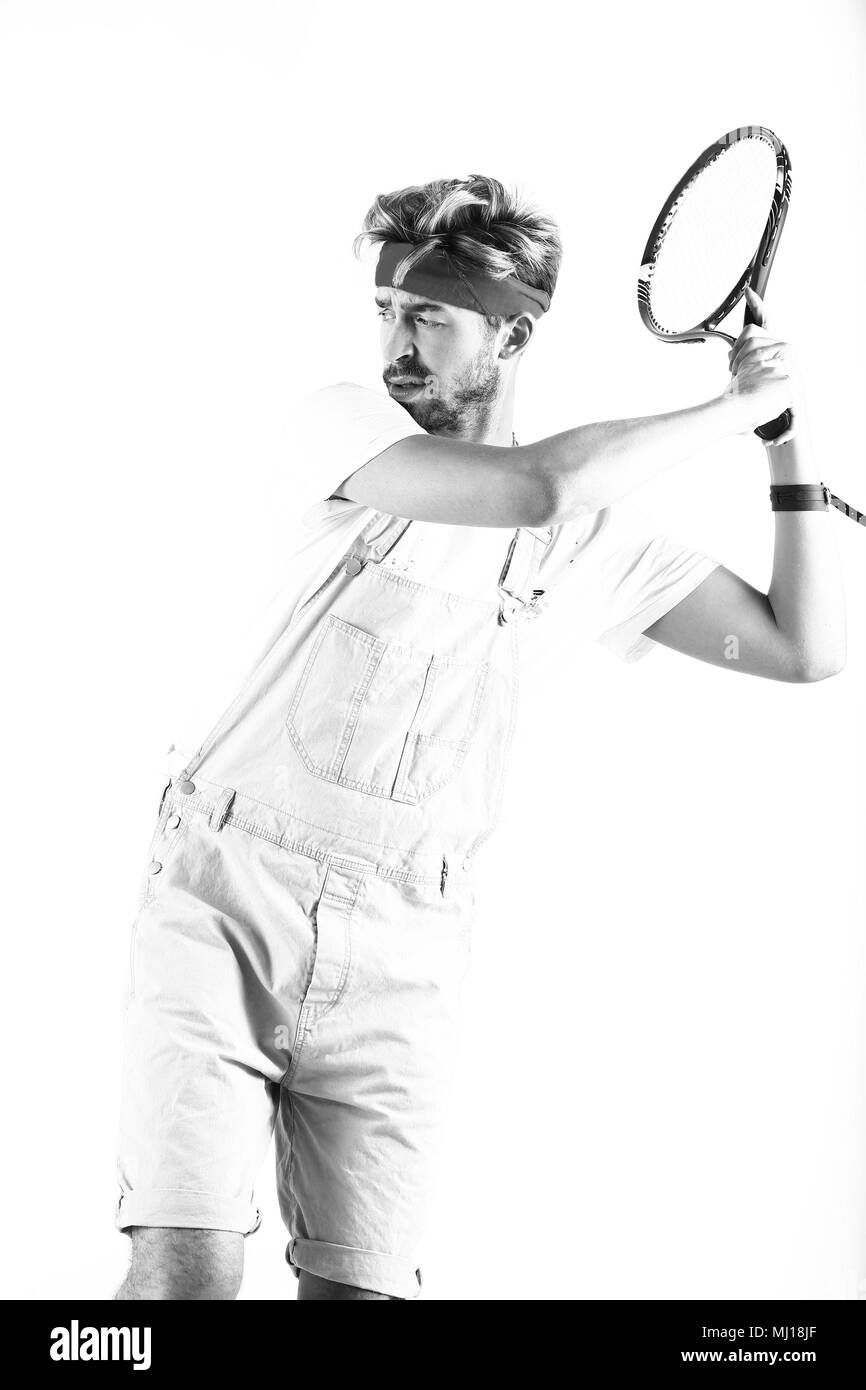 Male tennis player with racket in action Stock Photo Alamy