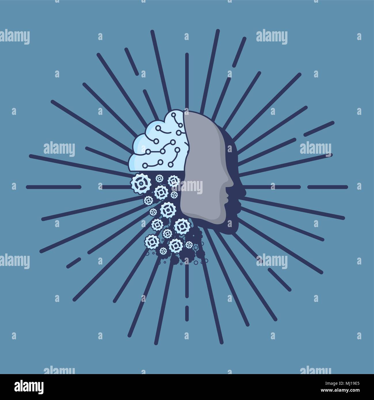 robotic head icon over blue background, colorful line design. vector ...