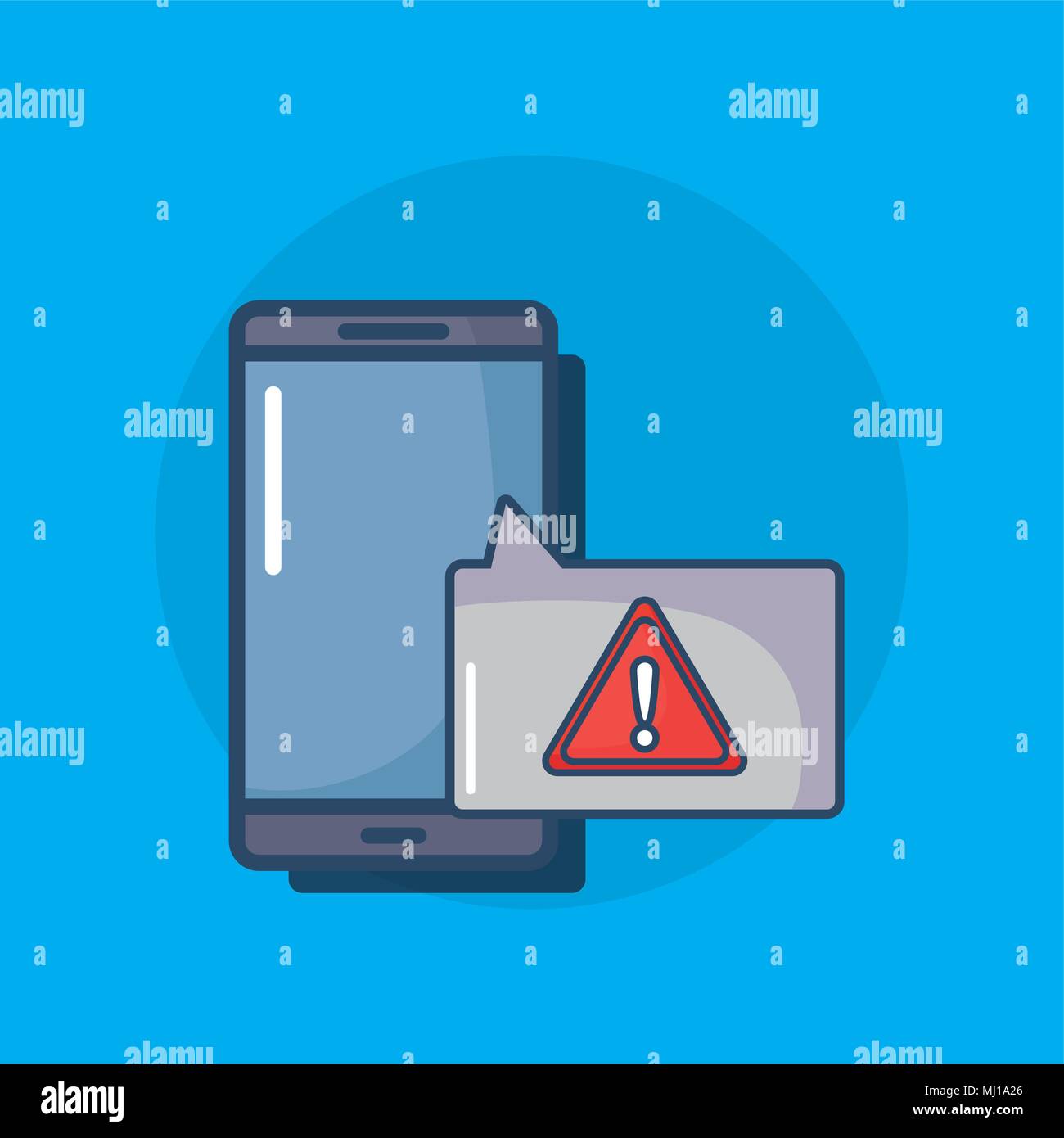 cyber security design with smartphone and warning sign over blue ...