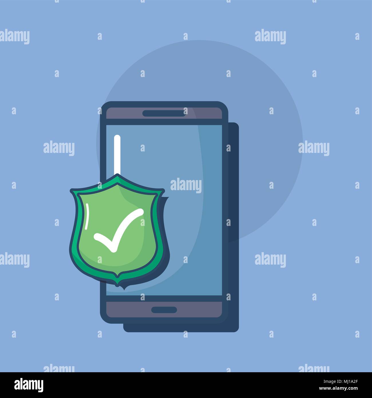 cyber security design with smartphone and shield over blue background ...