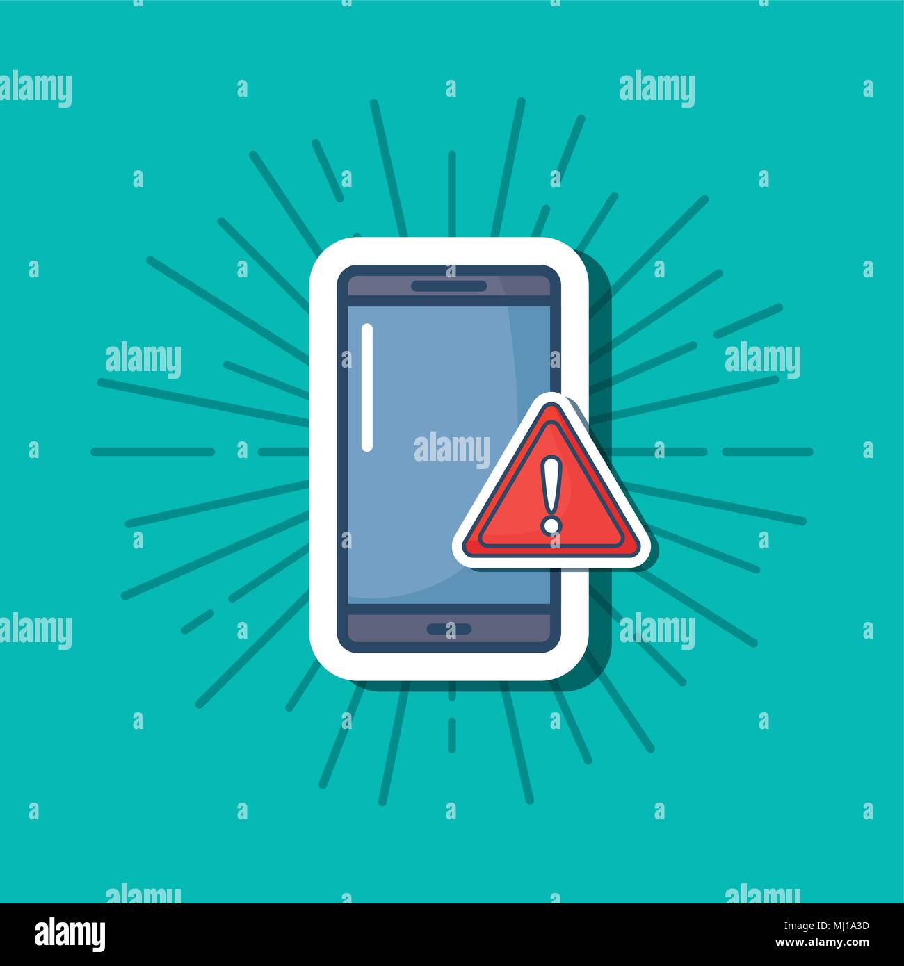 cyber security design with smartphone and warning sign over turquoise ...