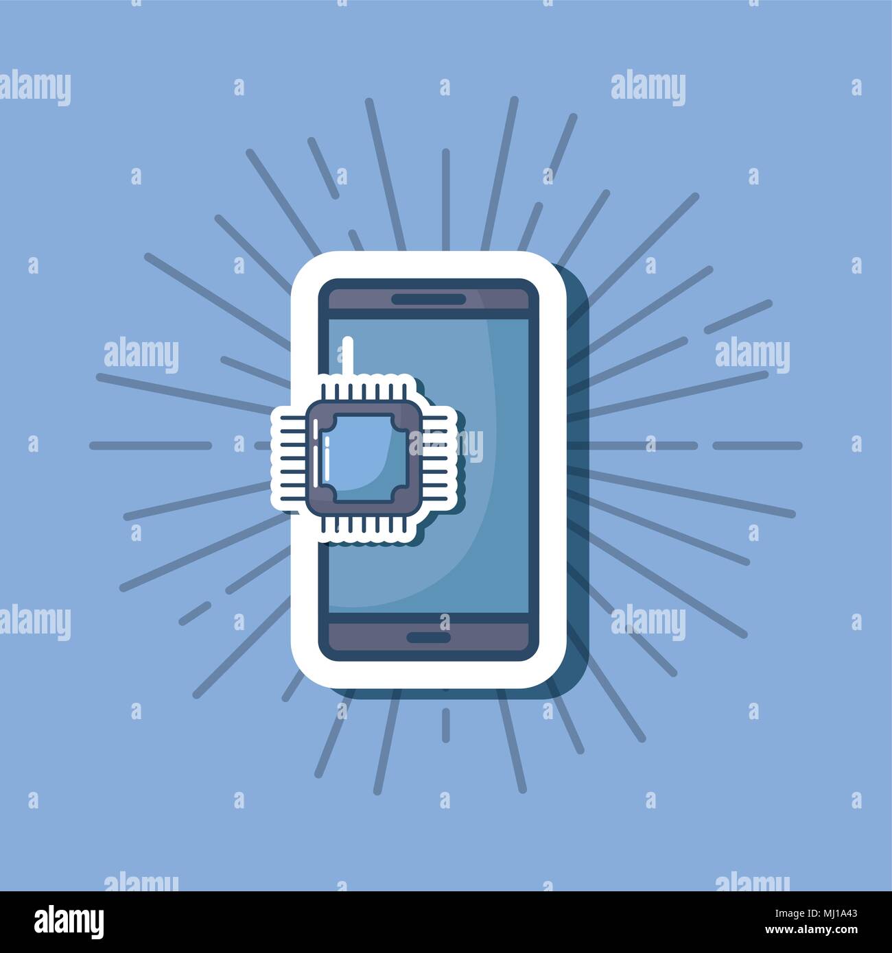 cyber security design with smartphone and computer chip over blue ...