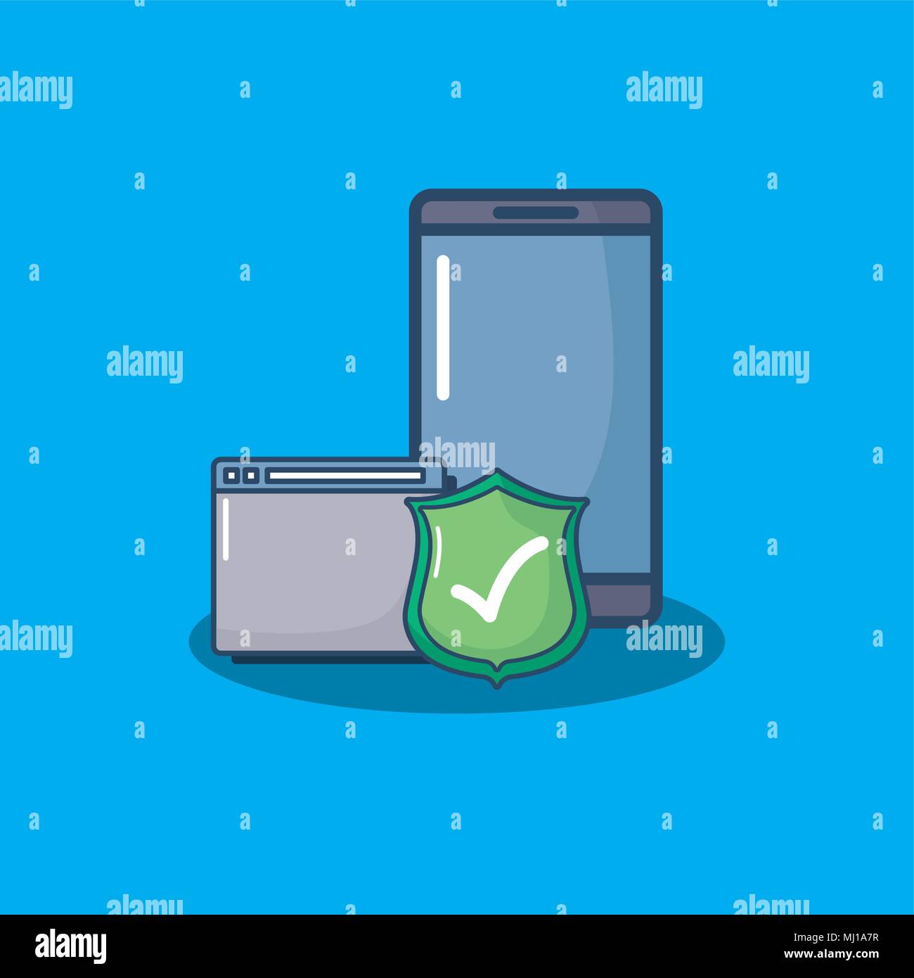 cyber security design with smartphone and shield and web interface over ...