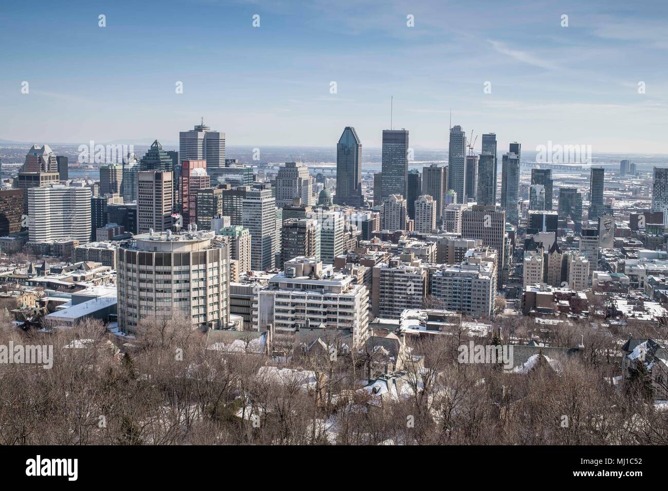 Cityscape of downtown Montreal, photographed from the top of Mont Royal, in Montreal, Canada Stock Photo