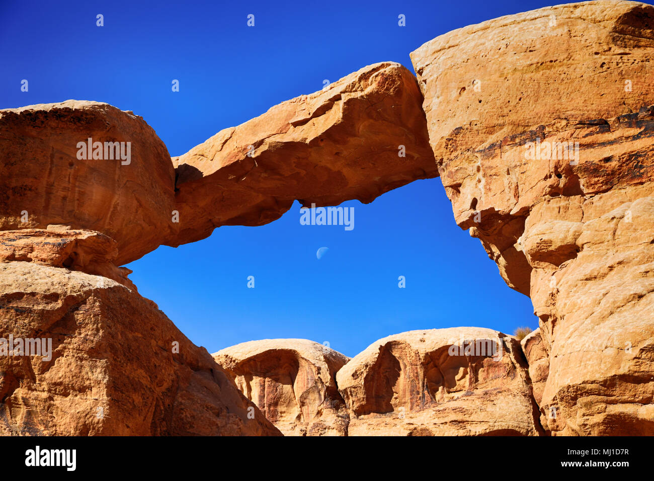 Rock bridge in Wadi Rum (Jordan) Stock Photo