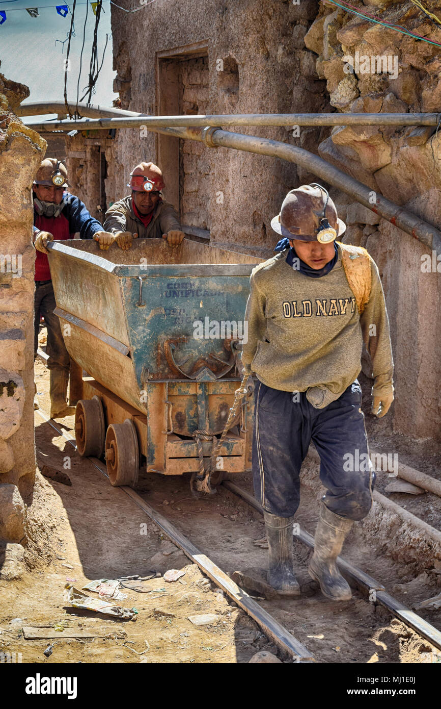 Workers at the mines of Cerro Rico in Potosi (Bolivia) Stock Photo