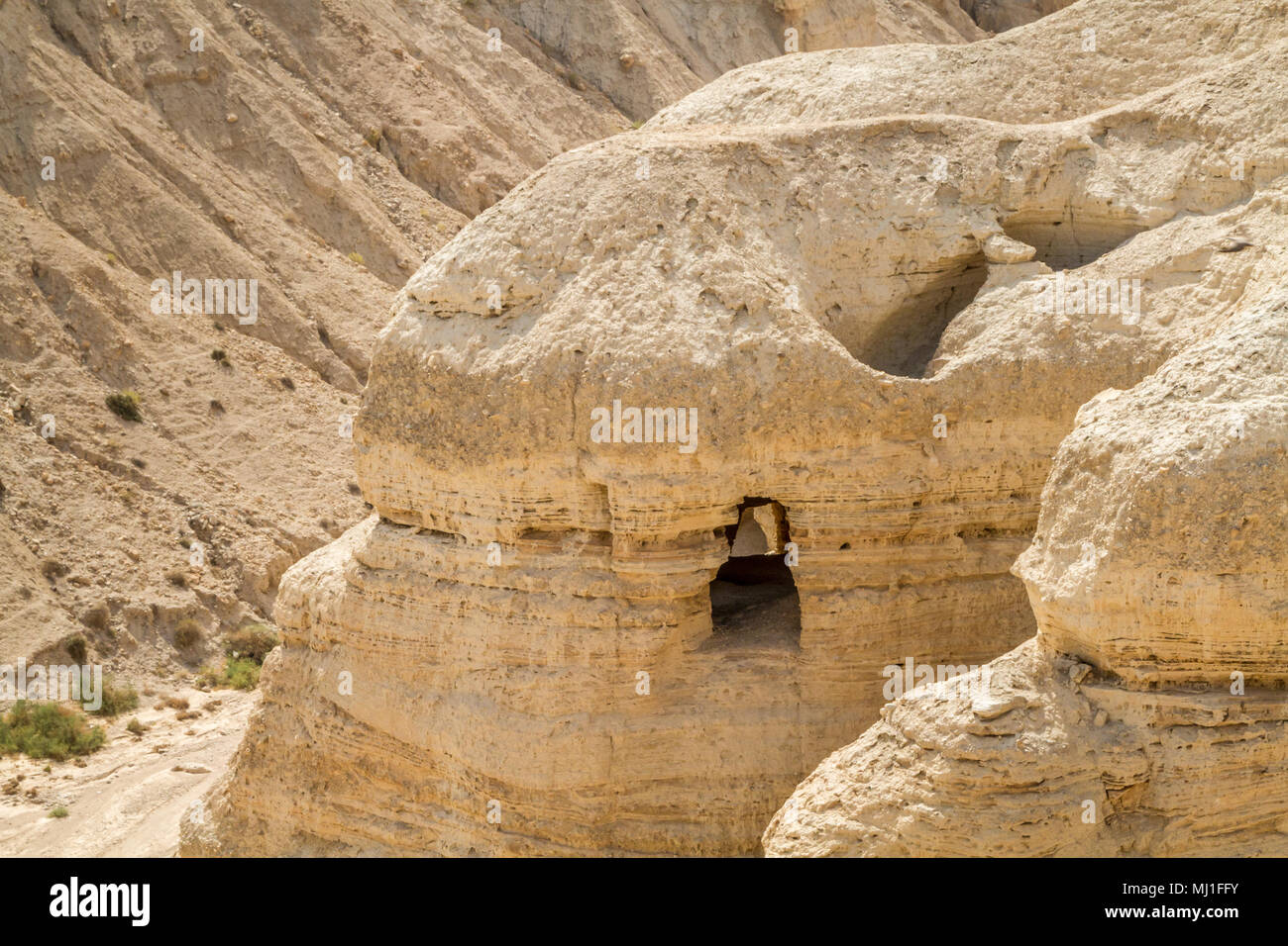 Qumran caves in Qumran National Park, where the dead sea scrolls were