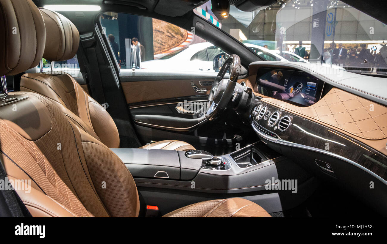 Geneva Switzerland March 7 2018 New 2018 Mercedes Benz S Class Hybrid Car Interior At The 88th Geneva International Motor Show Stock Photo Alamy