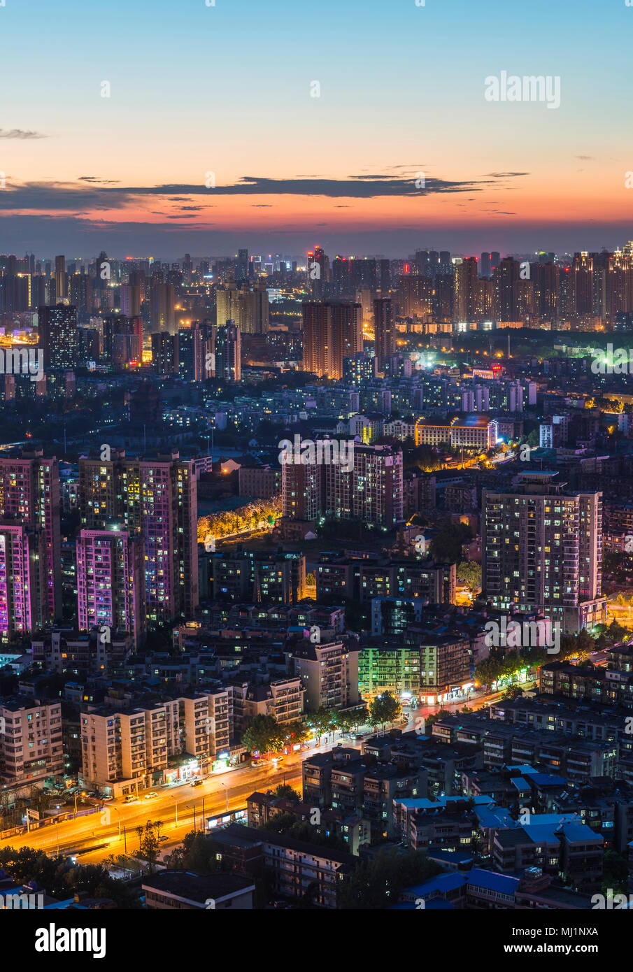 Wuhan, hubei province shimao splendid night at the Yangtze river and city construction Stock Photo