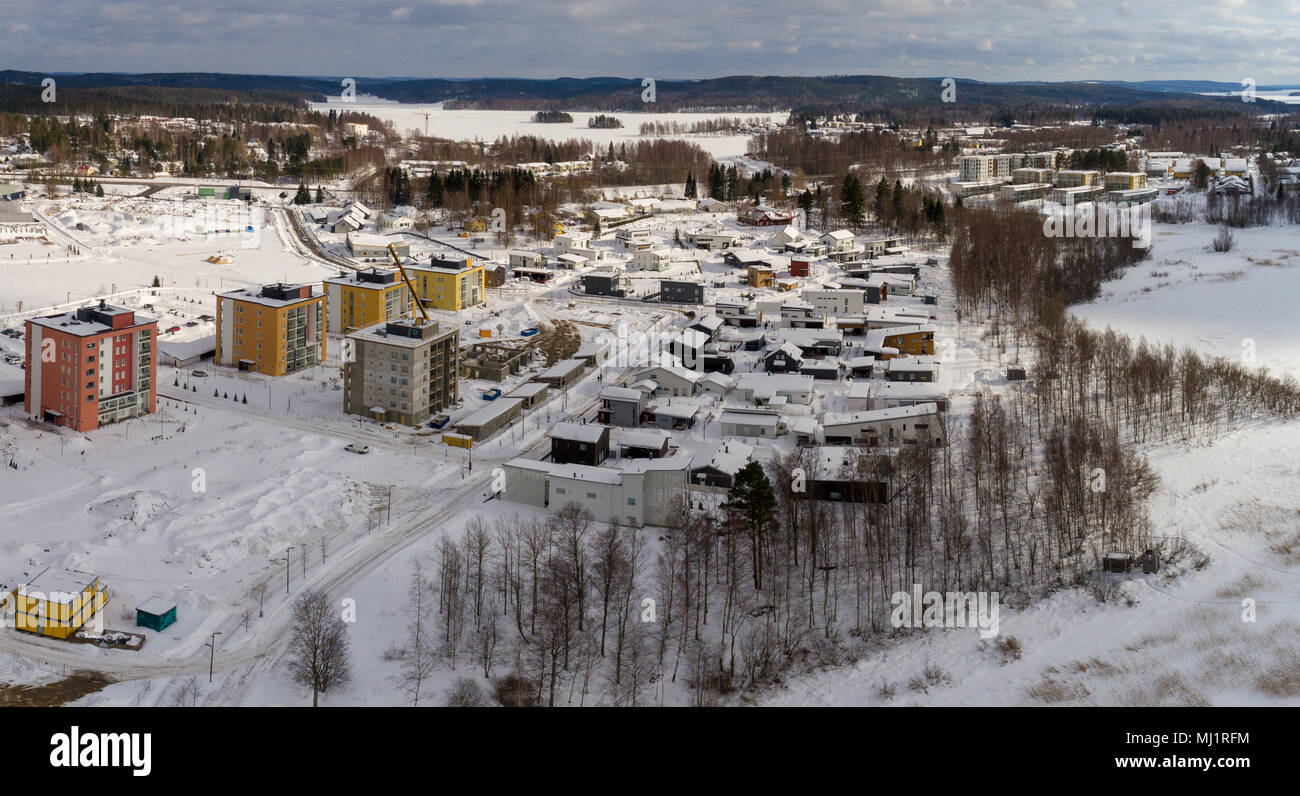 Finland Jyvaskyla, houses and new apartment buildings being constructed