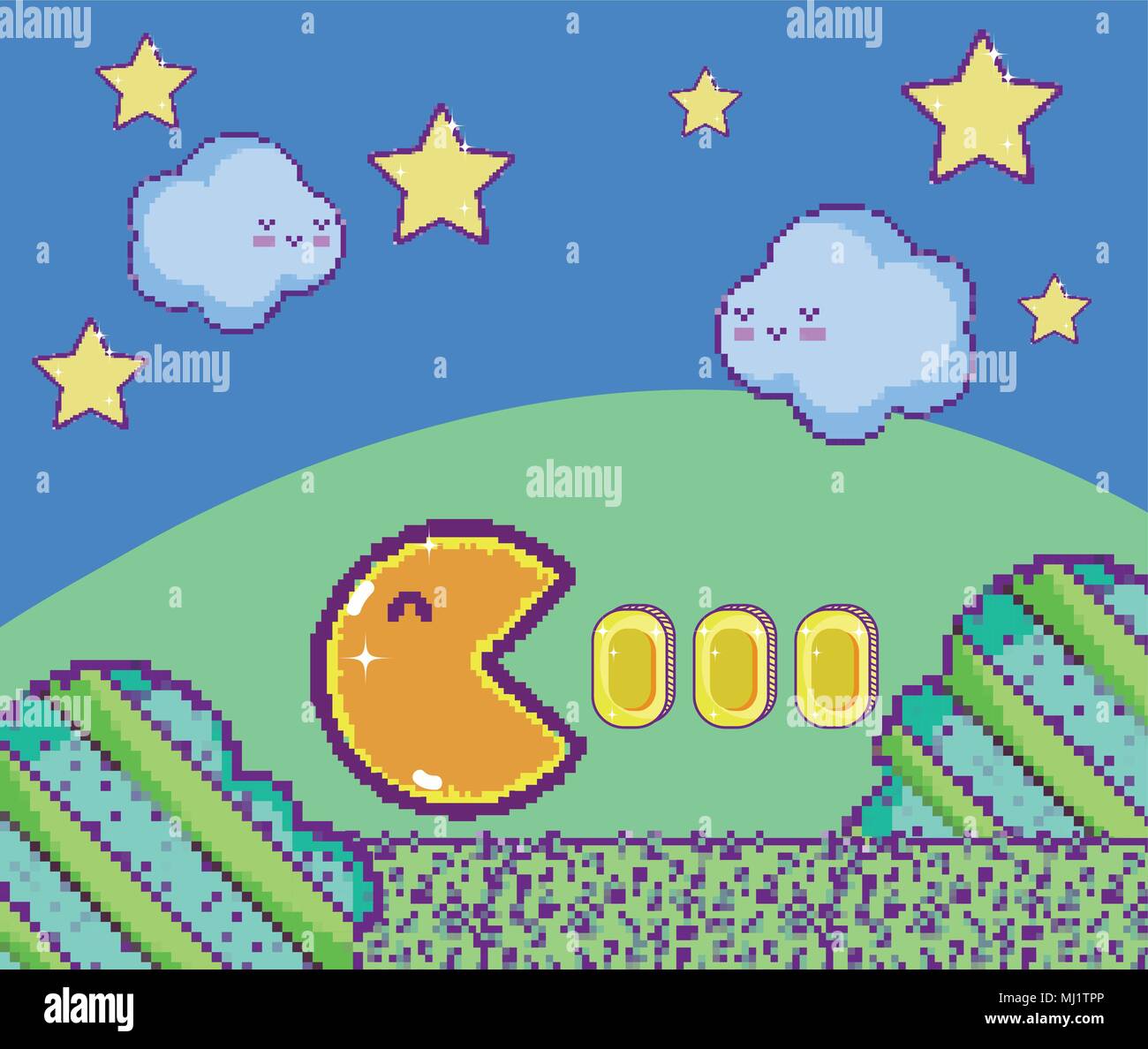 Pixelated videogame scenery Stock Vector