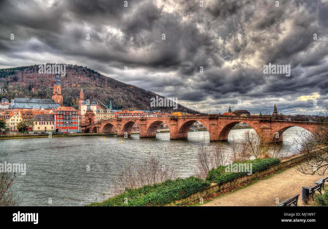 View of Heidelberg with Alte Brucke - Baden-WÃ¼rttemberg, German Stock Photo