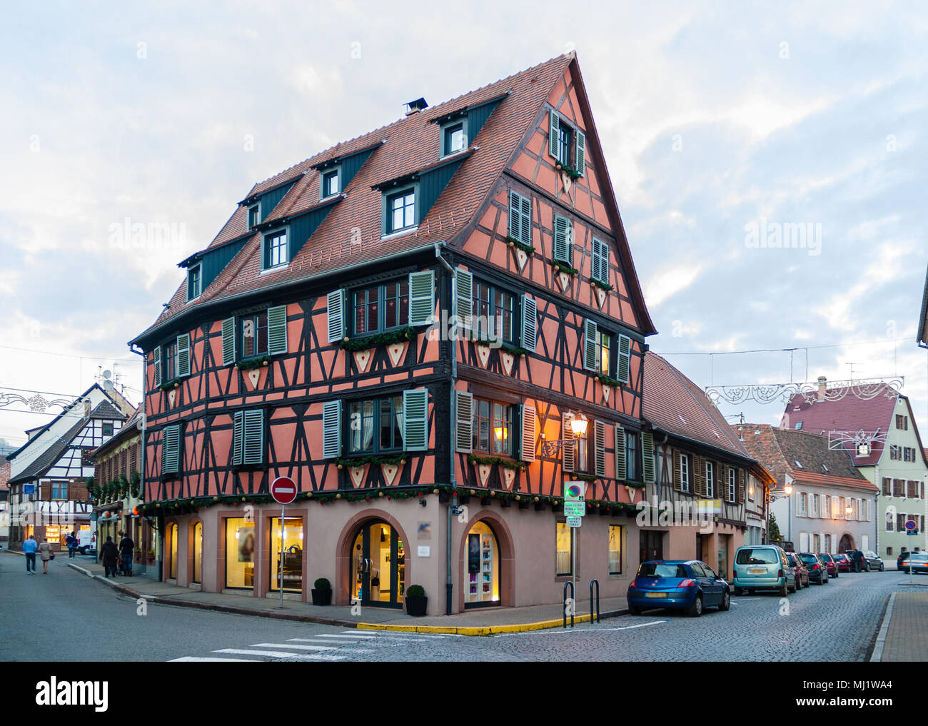 Alsatian style house in Molsheim, Alsace, France Stock Photo