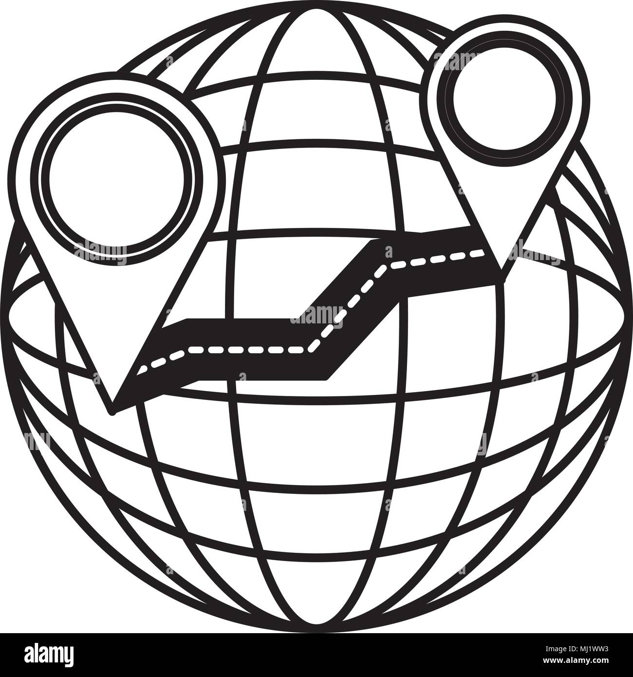 sphere planet with road and pins pointer vector illustration design Stock Vector